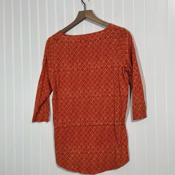 Lauren Ralph Lauren Red Boho Western Print Tunic Top L Drawstring Waist Cotton - Picture 3 of 8